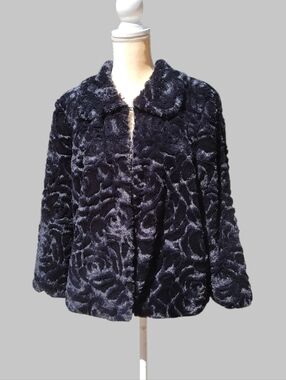 John Paul Richard Black Faux Fur Jacket Women L Cozy Soft Goth Rose